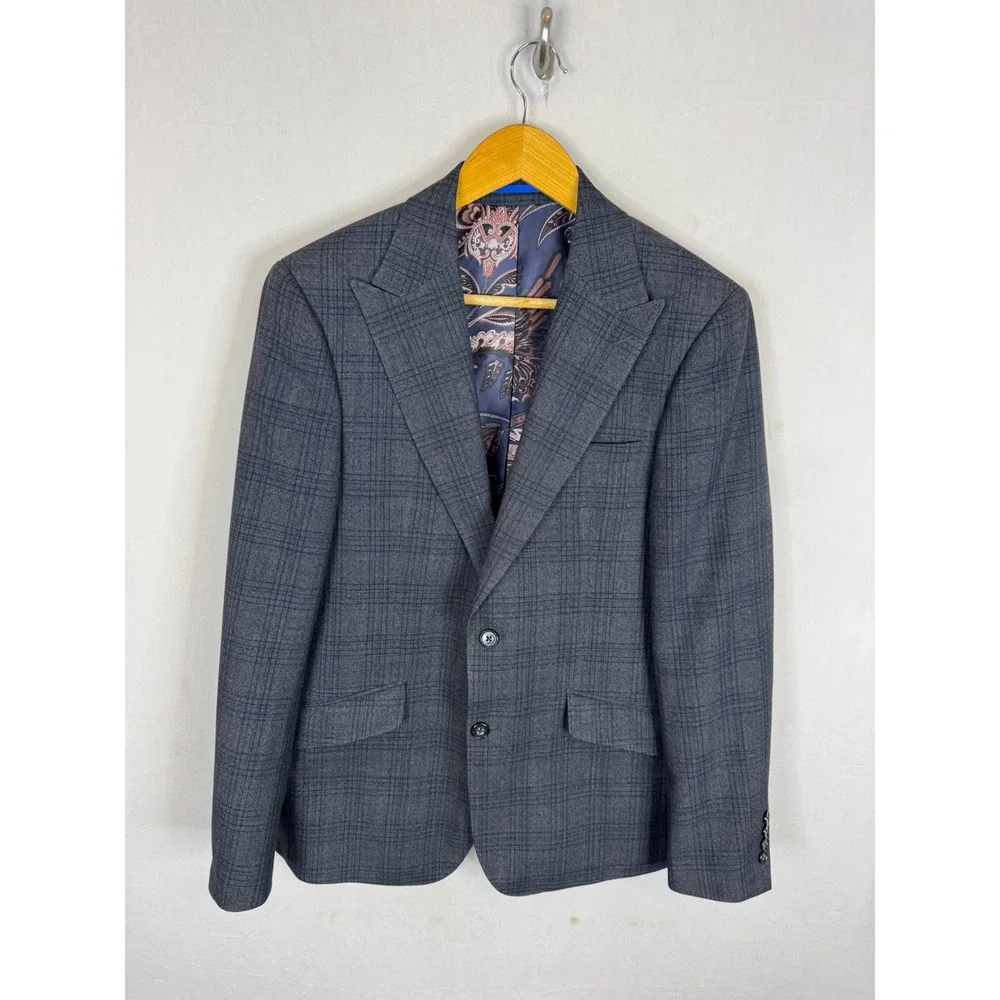 Sondergaard Copenhagen Mens Grey‎ Plaid Slim Fit Blazer Jacket 38R SSJF075
